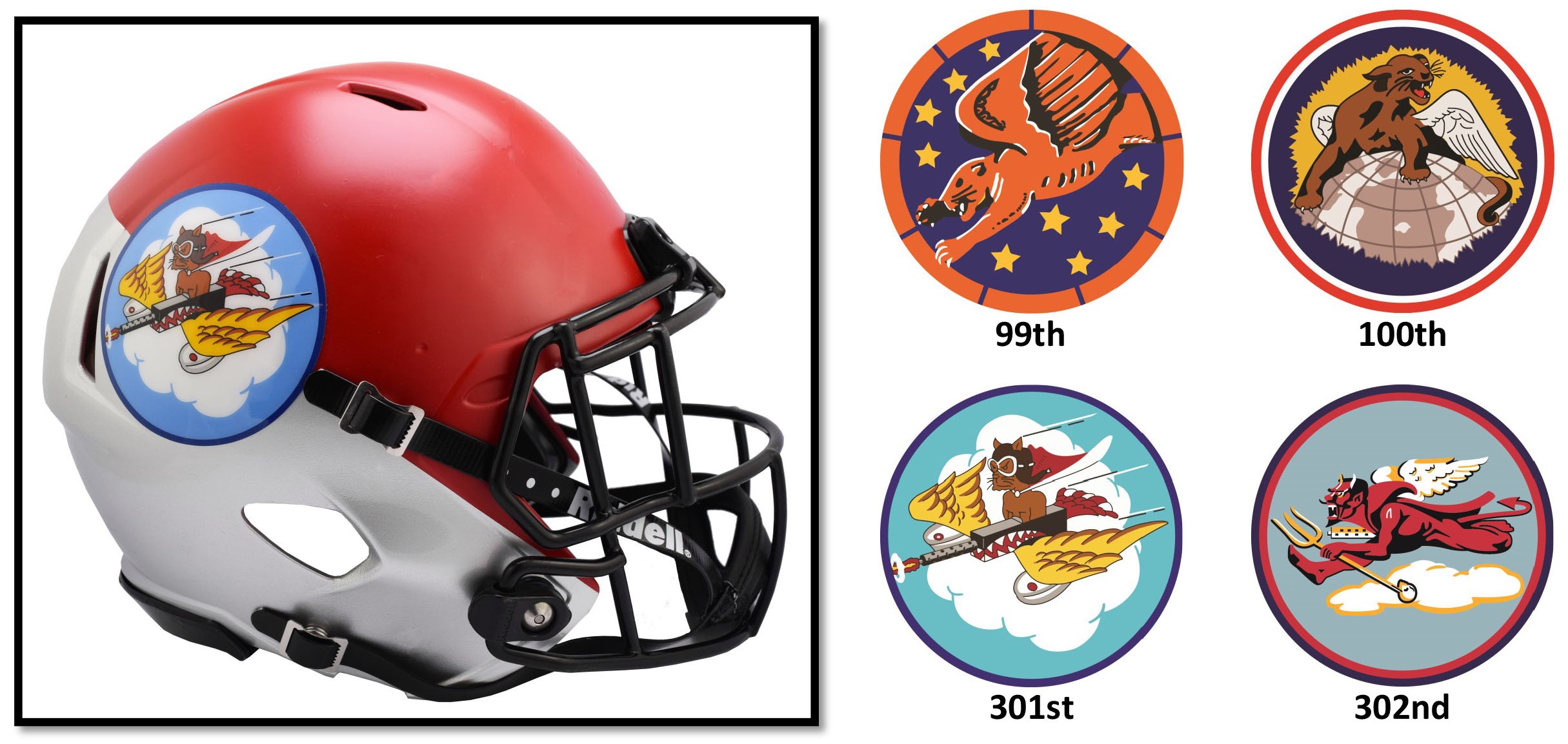 Air Force Falcons Tuskegee Airmen 99th, 100th, 301st, and 302nd Riddell Mini Speed Helmets