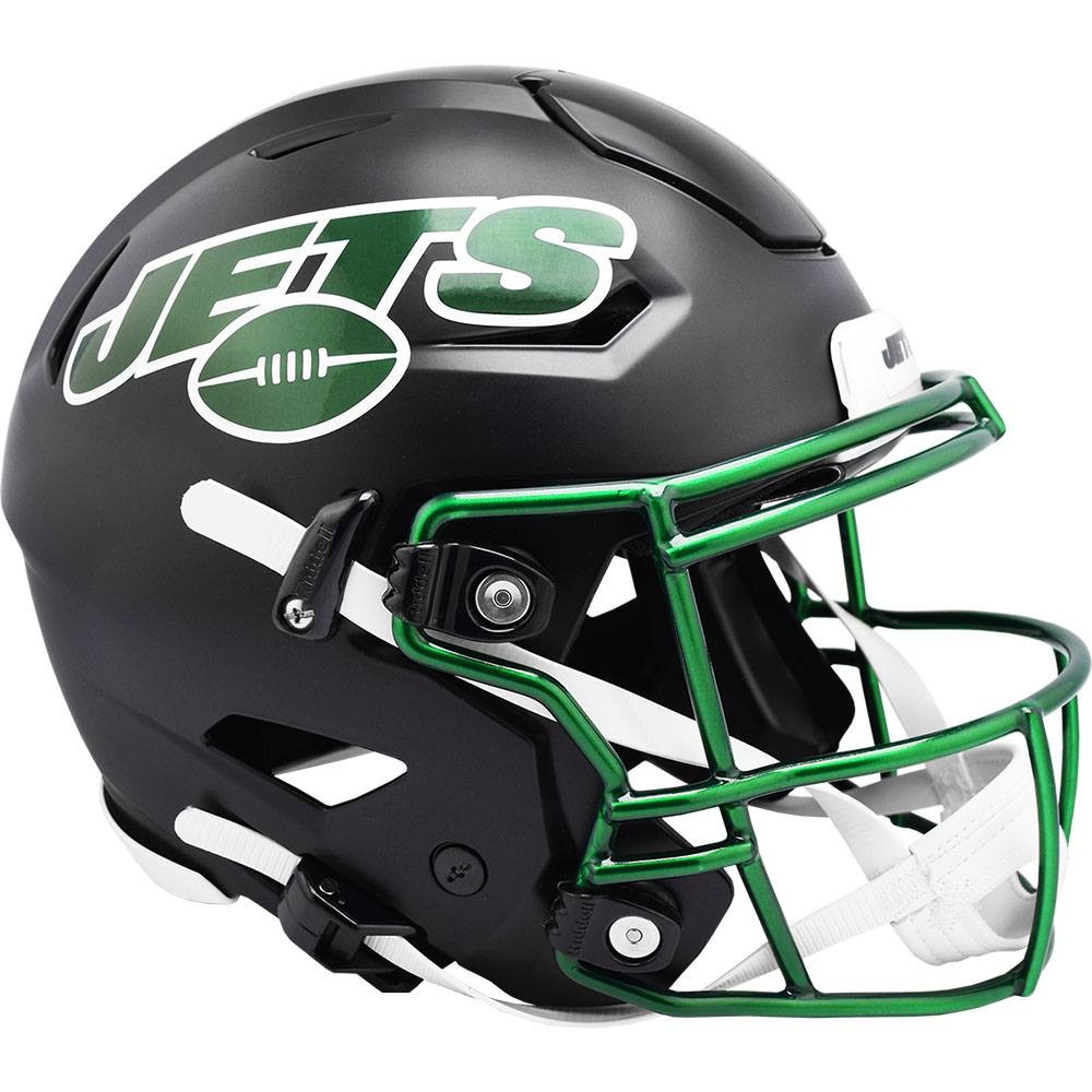 New York Jets On-Field Alternate Riddell Full Size Authentic SpeedFlex Helmet ​​​​Stealth Matte Black Shell with Green Chrome Facemask New 2022