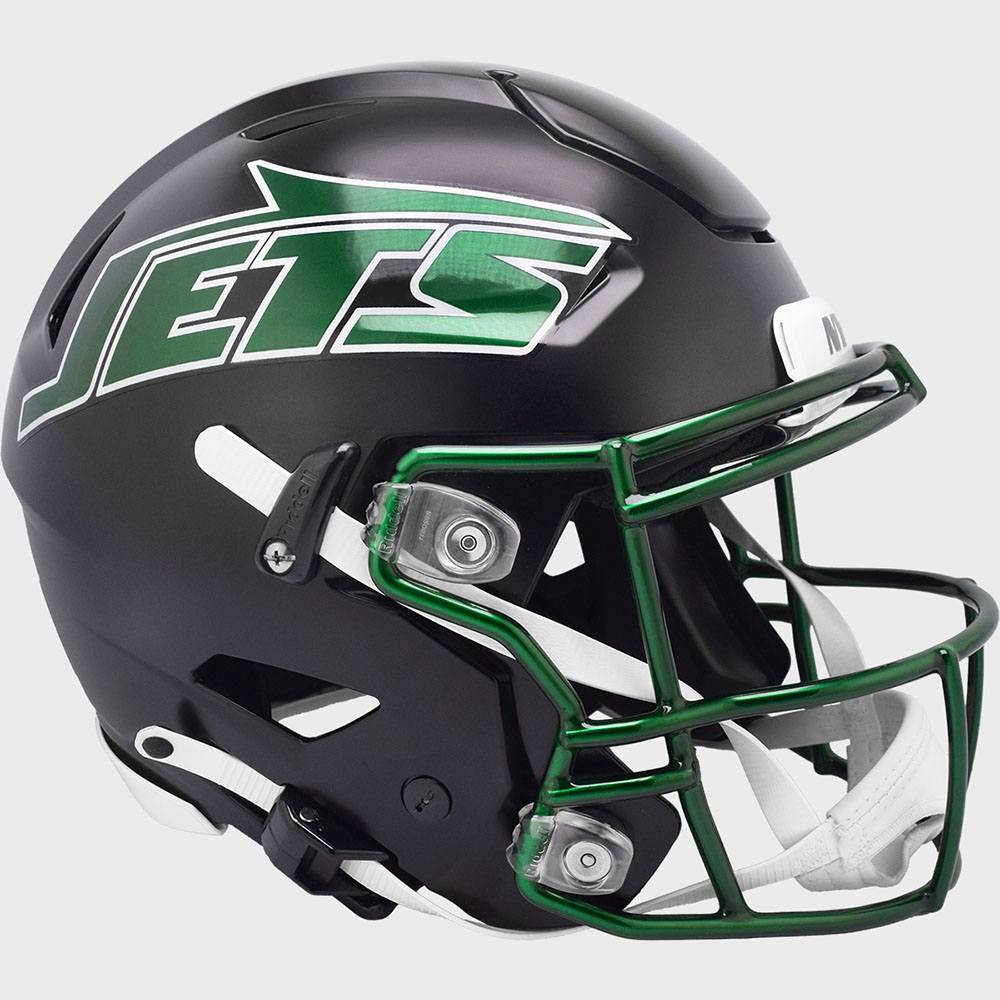 New York Jets On-Field Alternate Riddell Full Size Authentic SpeedFlex Helmet Black Shell with Green Facemask New 2024