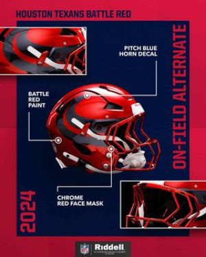 Houston Texans On-Field Alternate Riddell Full Size Authentic SpeedFlex Helmet Battle Red Shell with Red Chrome Facemask New 2024