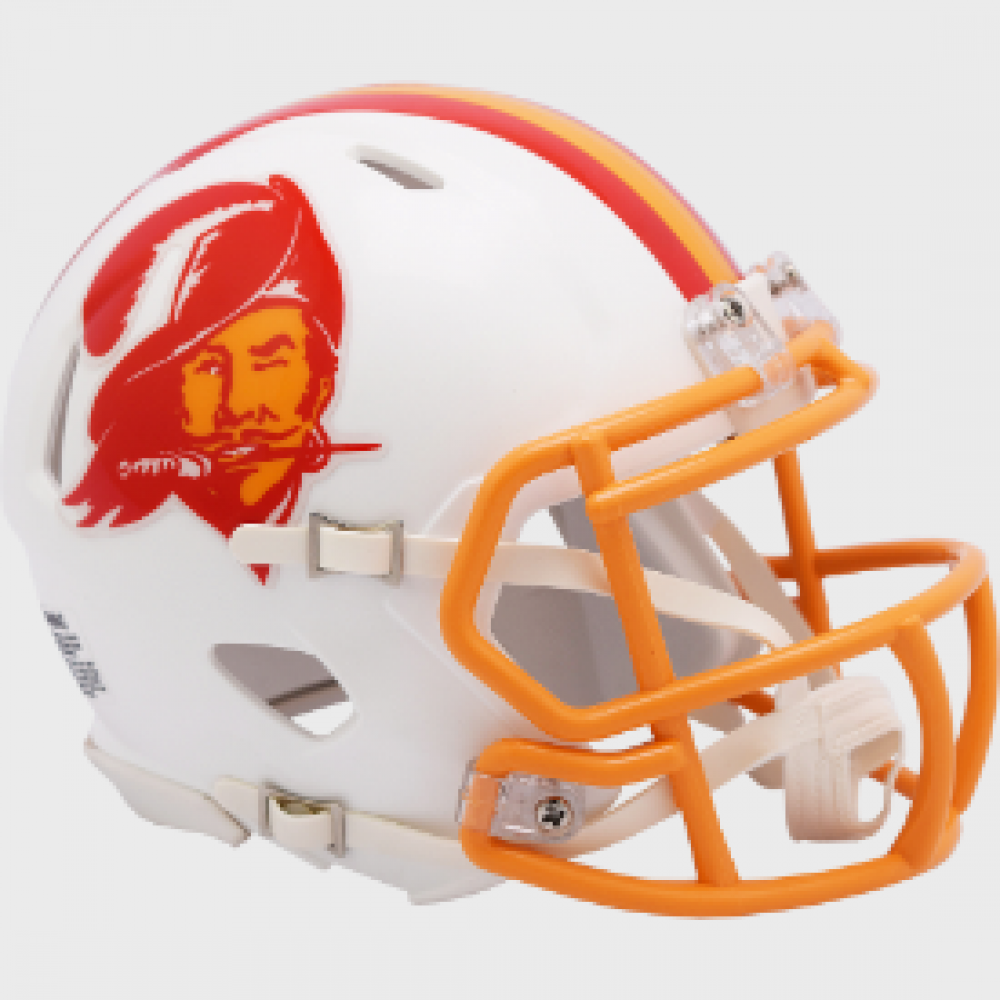 Tampa Bay Buccaneers 1976-1996 Throwback Riddell Mini Speed Helmet White Shell with Orange Creamsicle Facemask