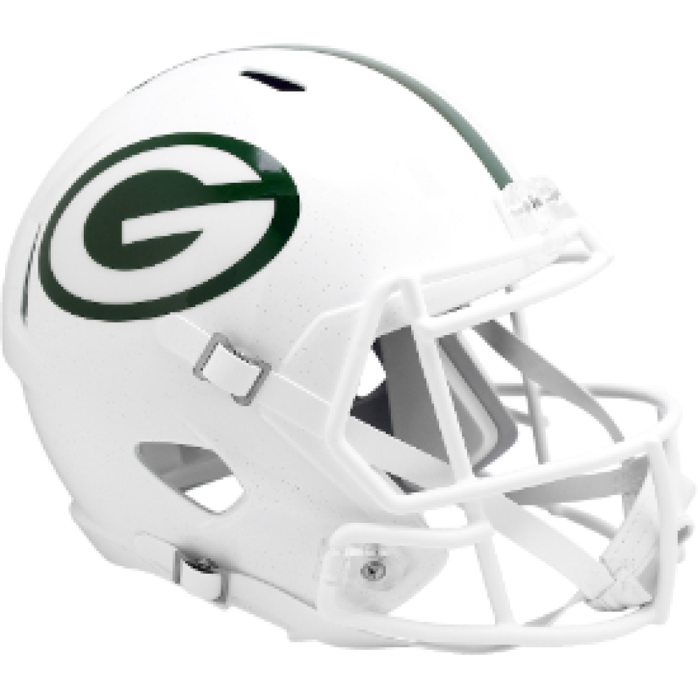 Green Bay Packers On-Field Alternate Riddell Full Size Replica Speed Helmet Winter Warning White with Gold Flake Painted Shell with White Facemask New 2024