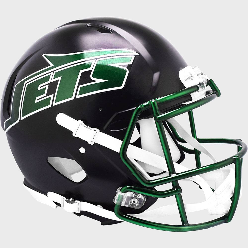 New York Jets On-Field Alternate Riddell Full Size Authentic Speed Helmet Black Shell with Green Facemask New 2024