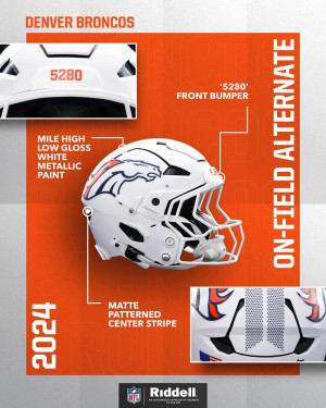 Denver Broncos On-Field Alternate Riddell Full Size Authentic SpeedFlex Helmet White Shell with White Facemask New 2024